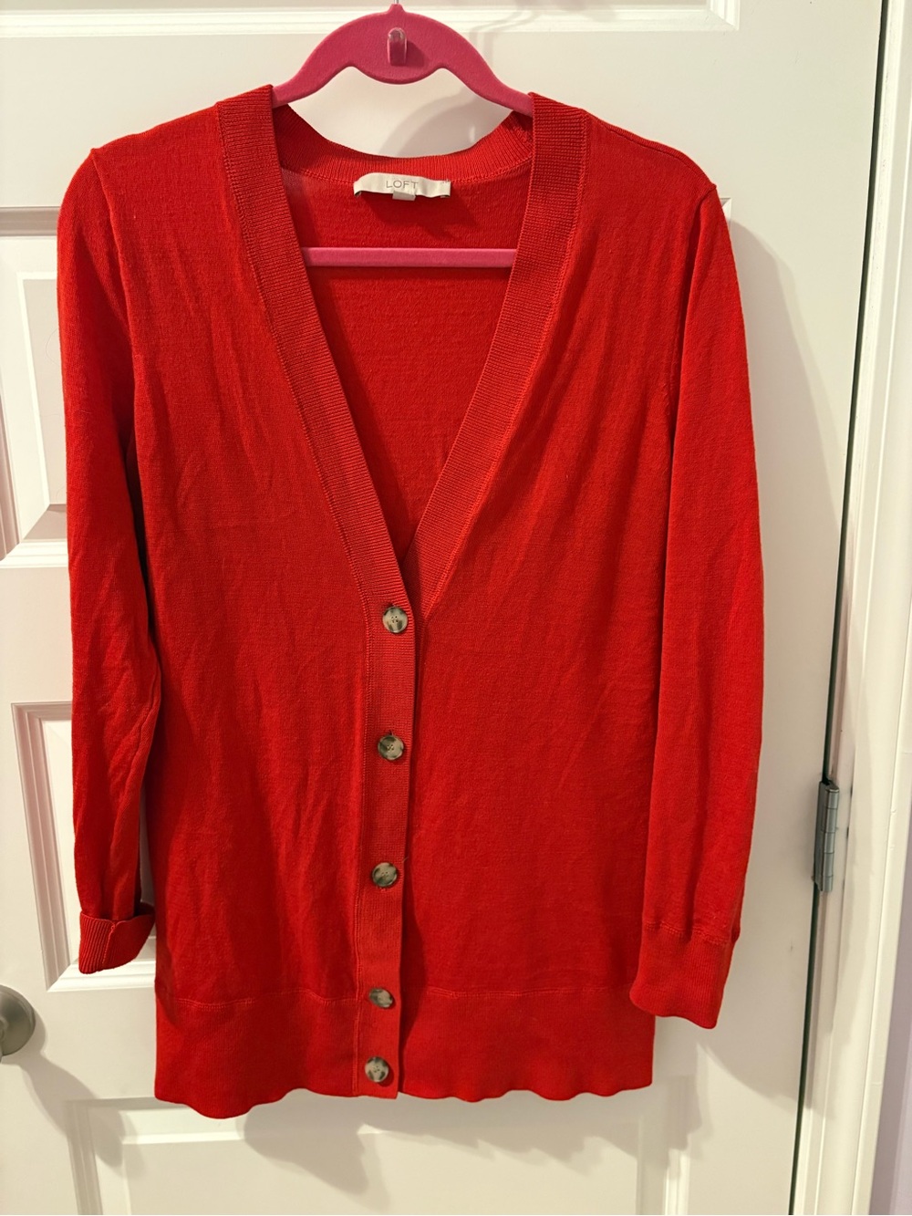 LOFT Vibrant Red V-Neck Button Cardigan